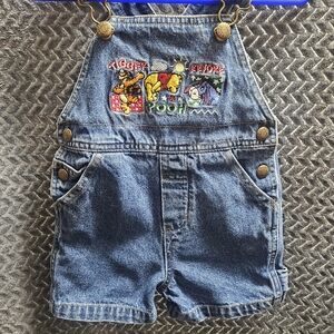 Embroidered Denim Shortalls - Blue